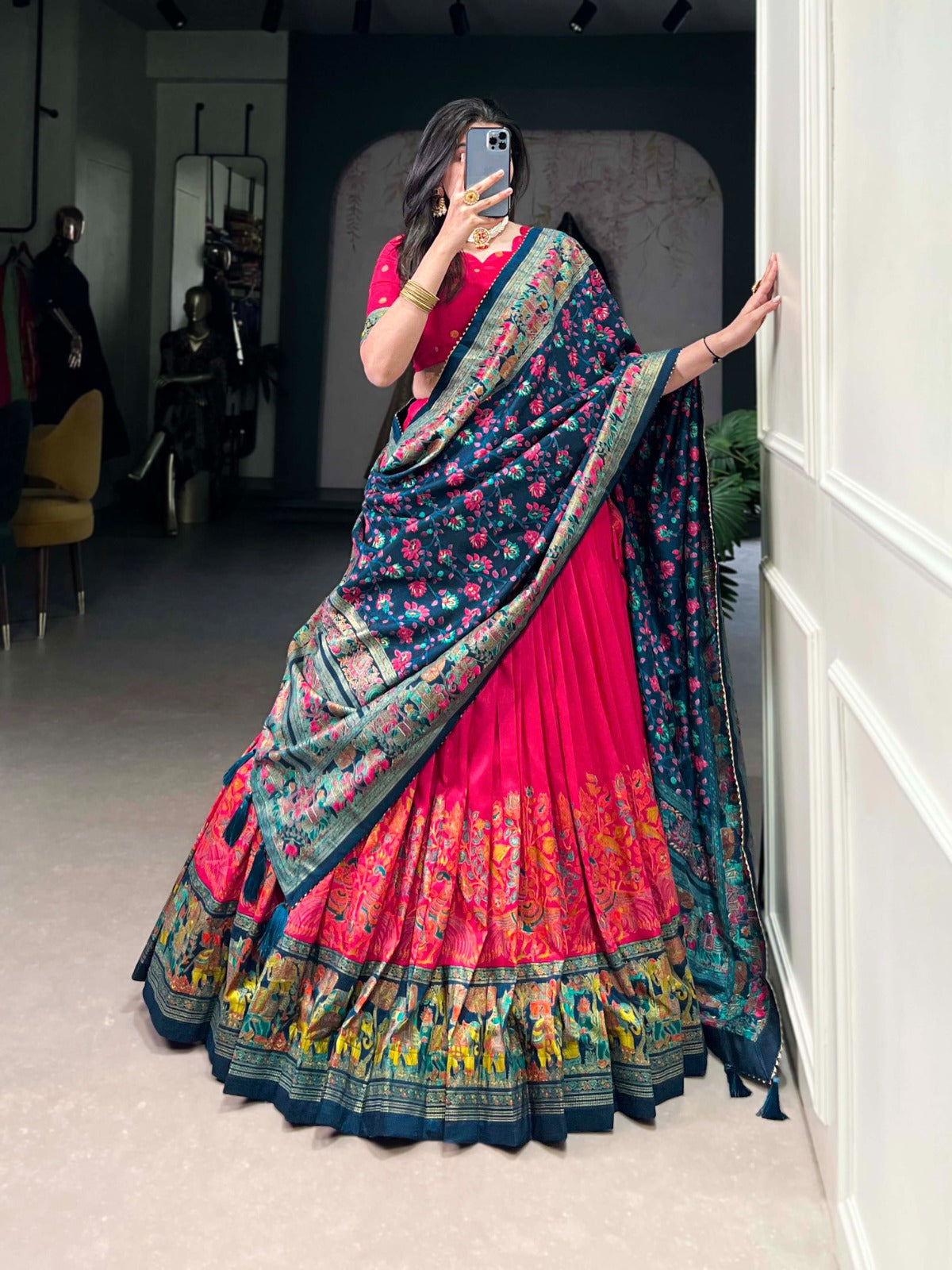 TUSSAR SILK PRINTED LEHENGA CHOLI WITH DUPATTA