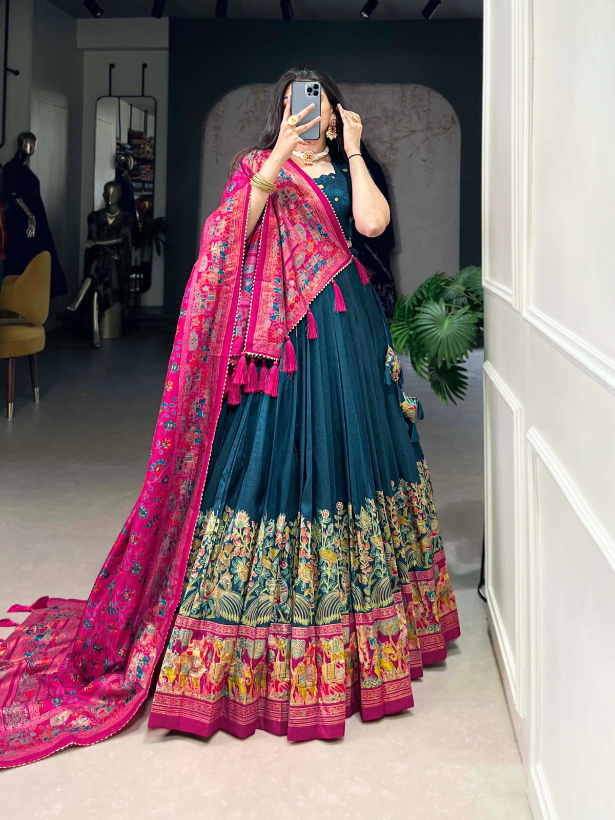 TUSSAR SILK PRINTED LEHENGA CHOLI WITH DUPATTA