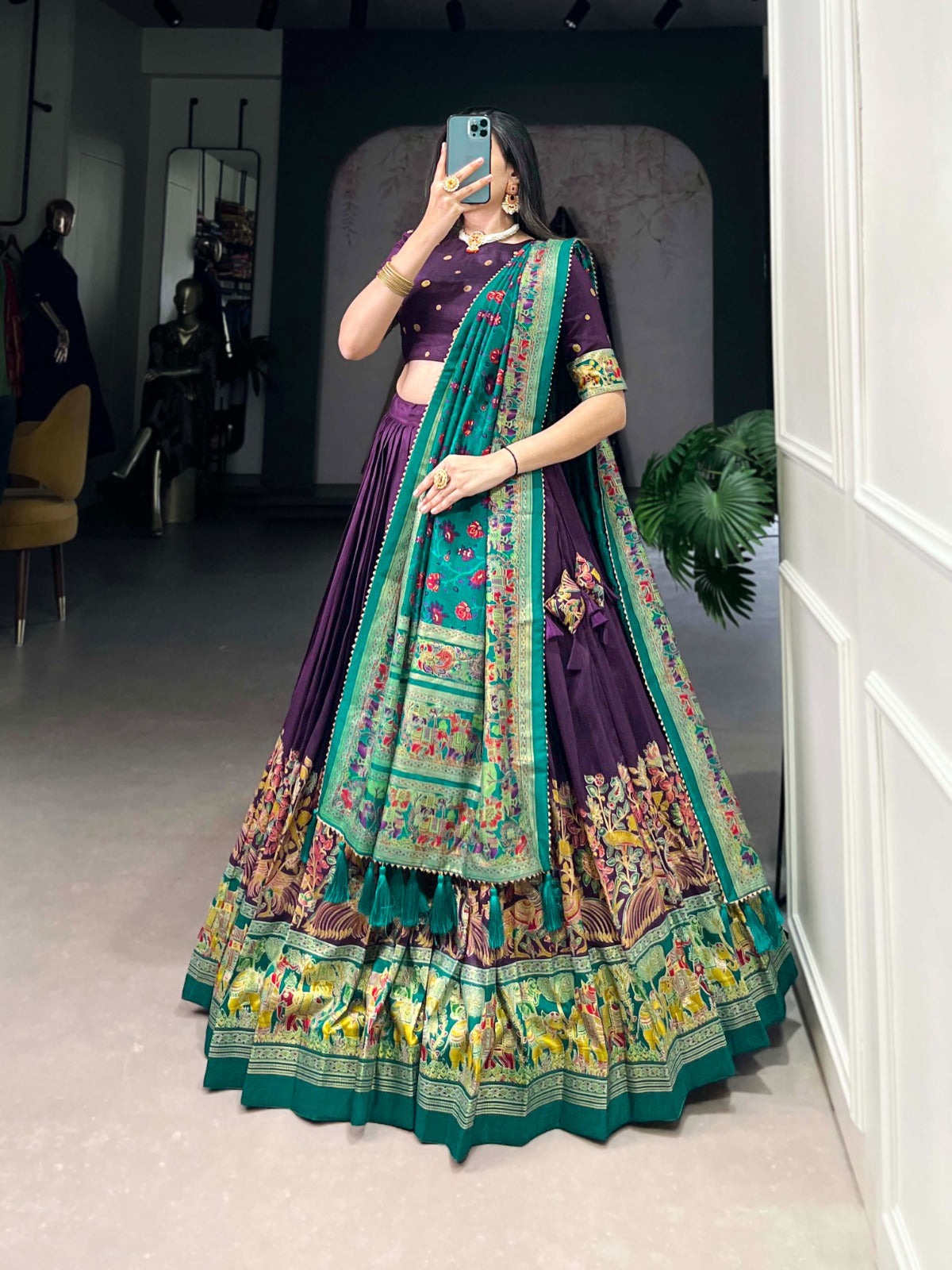 TUSSAR SILK PRINTED LEHENGA CHOLI WITH DUPATTA