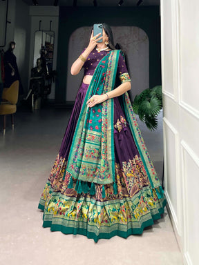 TUSSAR SILK PRINTED LEHENGA CHOLI WITH DUPATTA