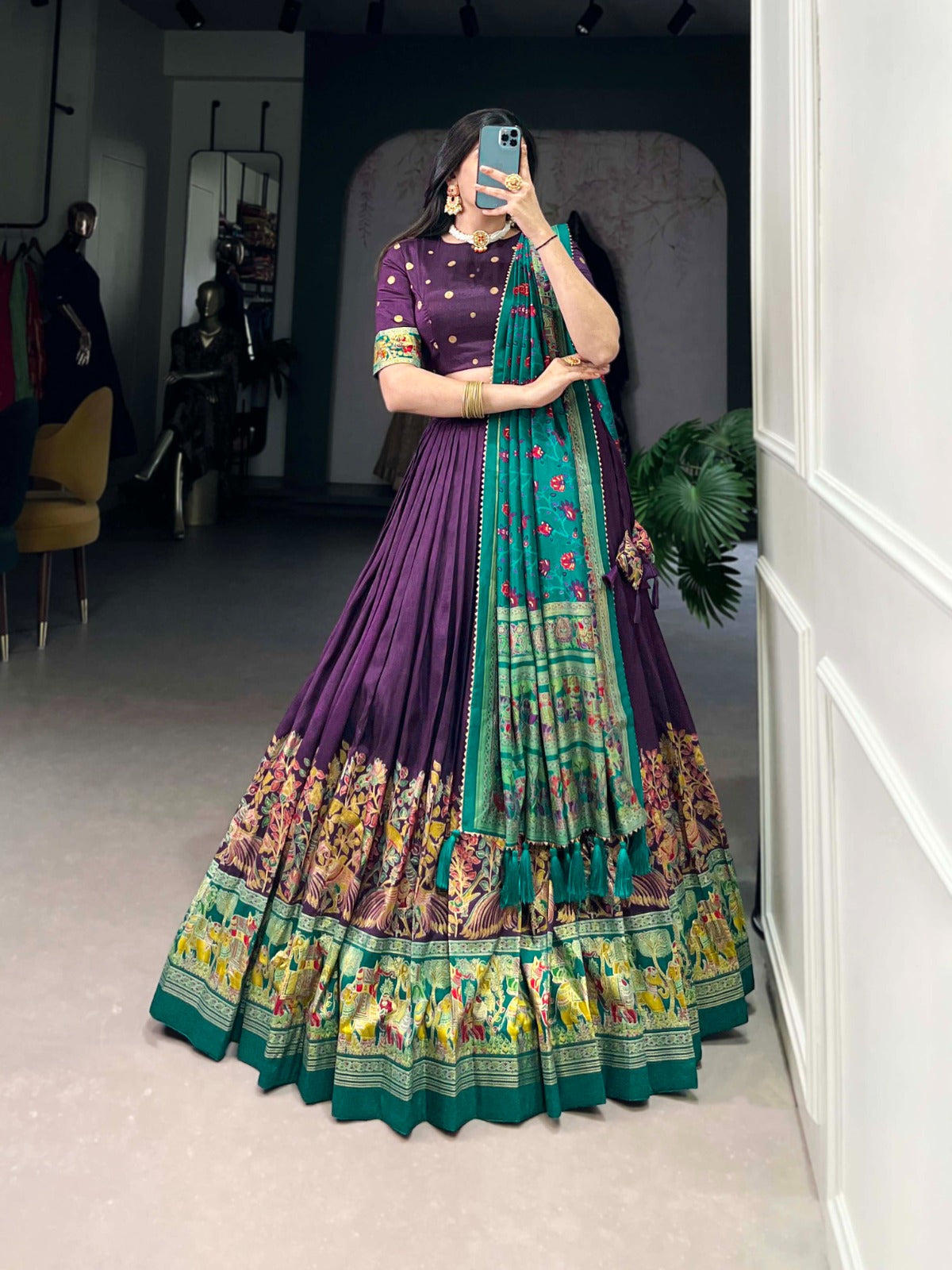 TUSSAR SILK PRINTED LEHENGA CHOLI WITH DUPATTA