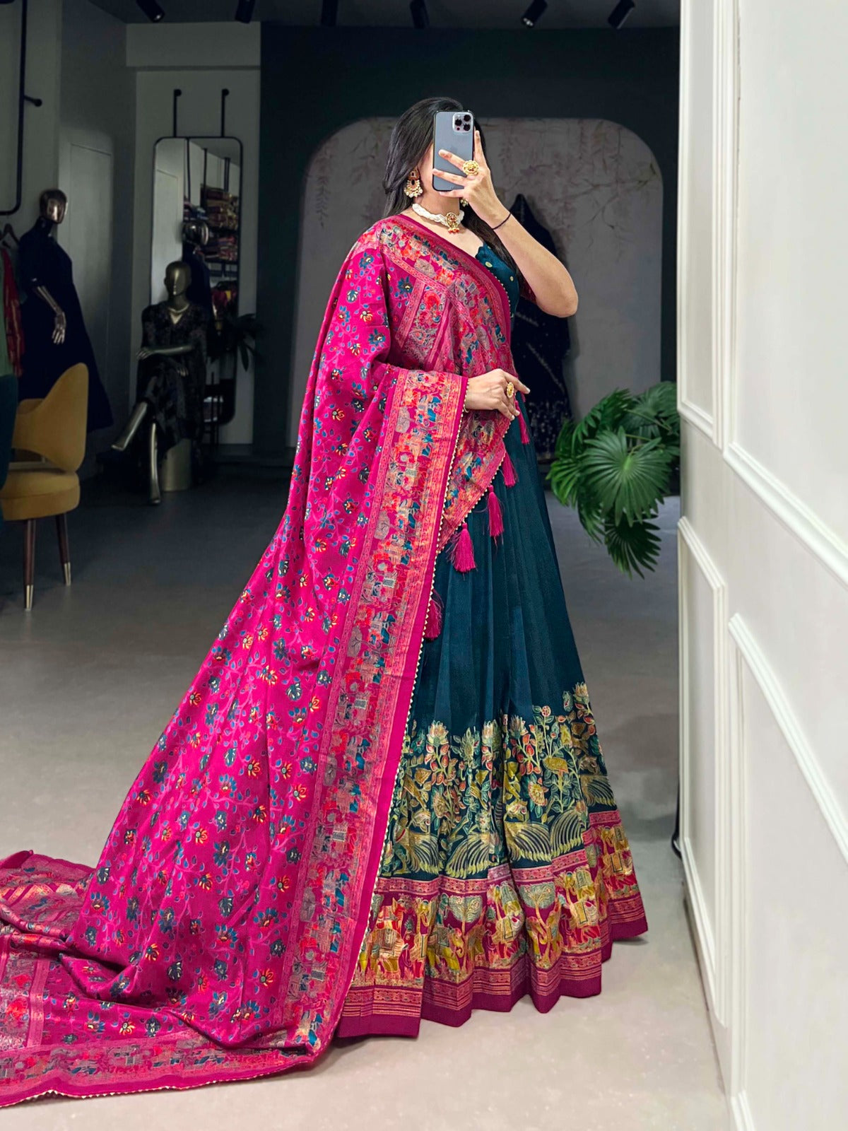 TUSSAR SILK PRINTED LEHENGA CHOLI WITH DUPATTA