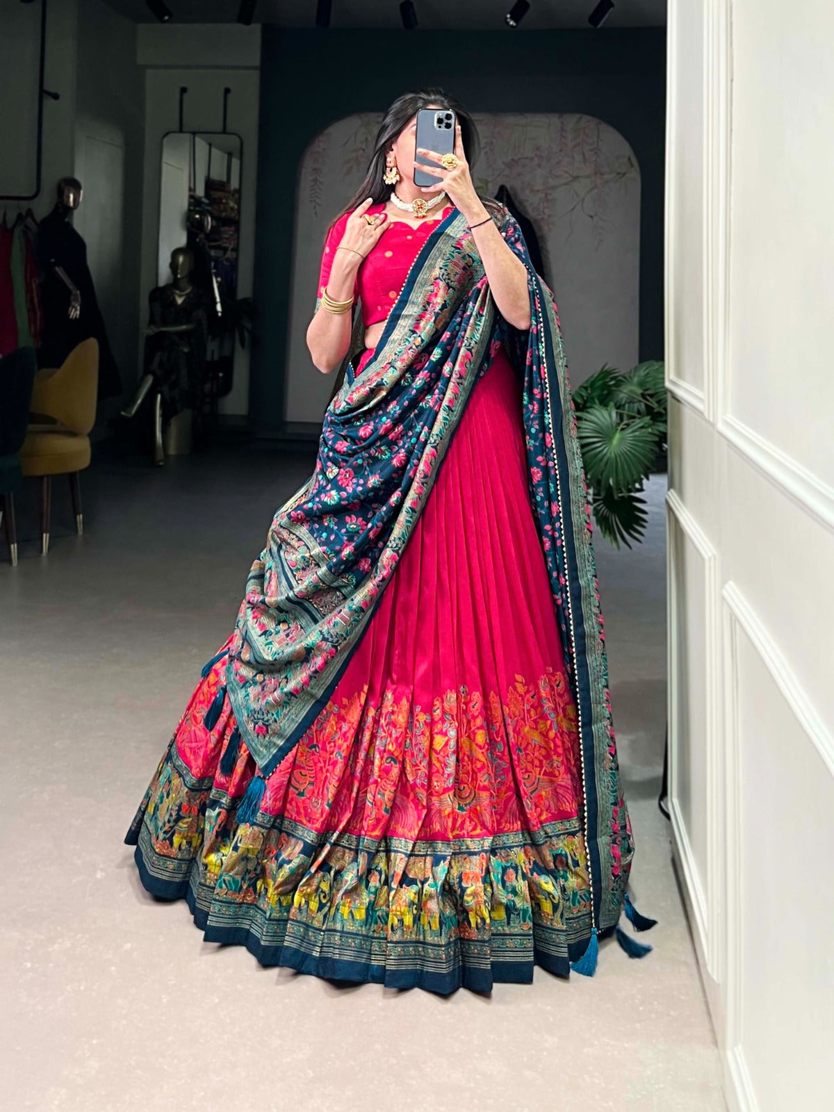 TUSSAR SILK PRINTED LEHENGA CHOLI WITH DUPATTA