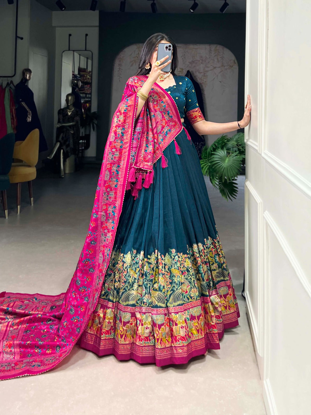 TUSSAR SILK PRINTED LEHENGA CHOLI WITH DUPATTA