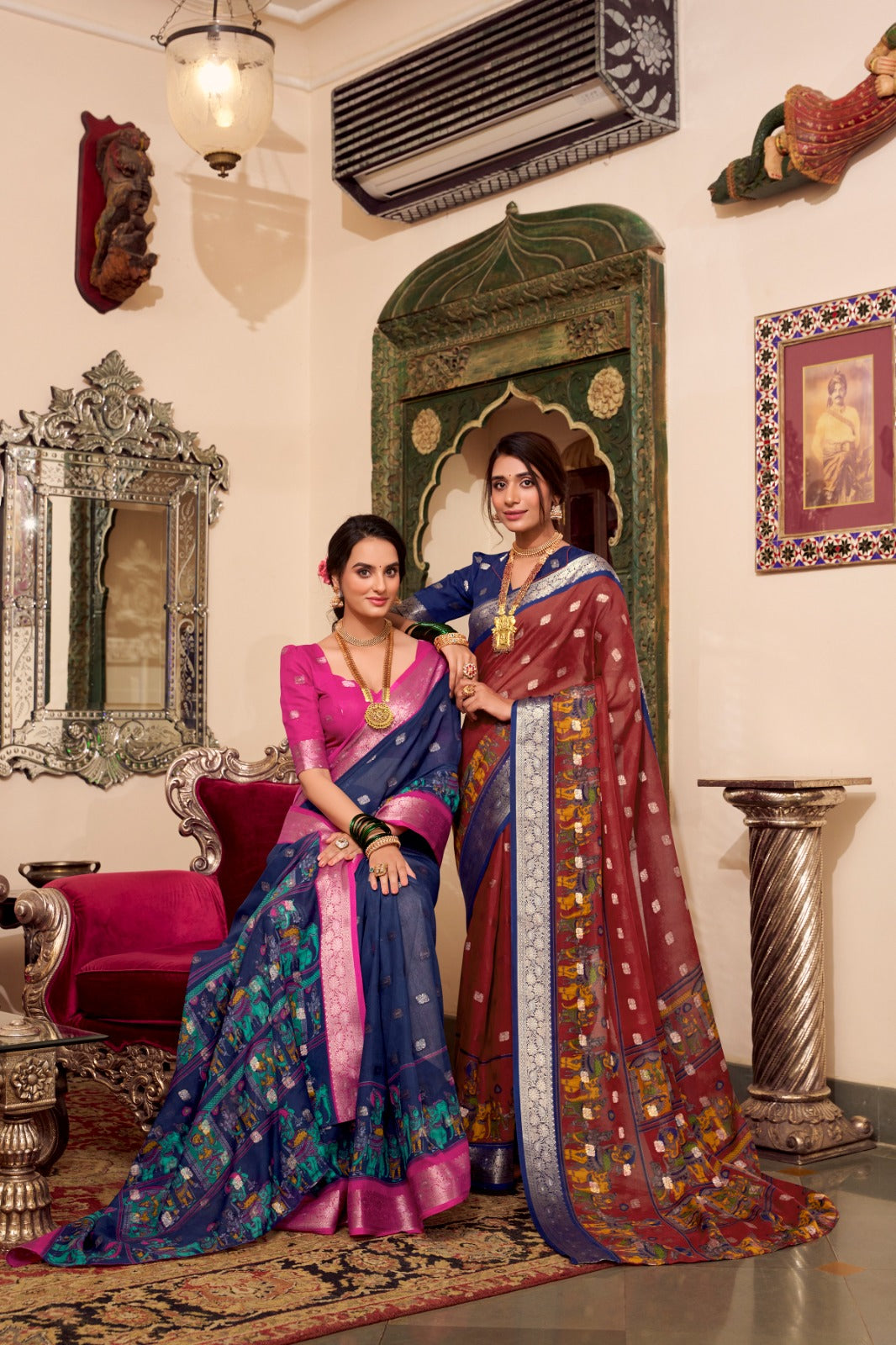 Kalamkari Print Sarees with Zari Weaving Border