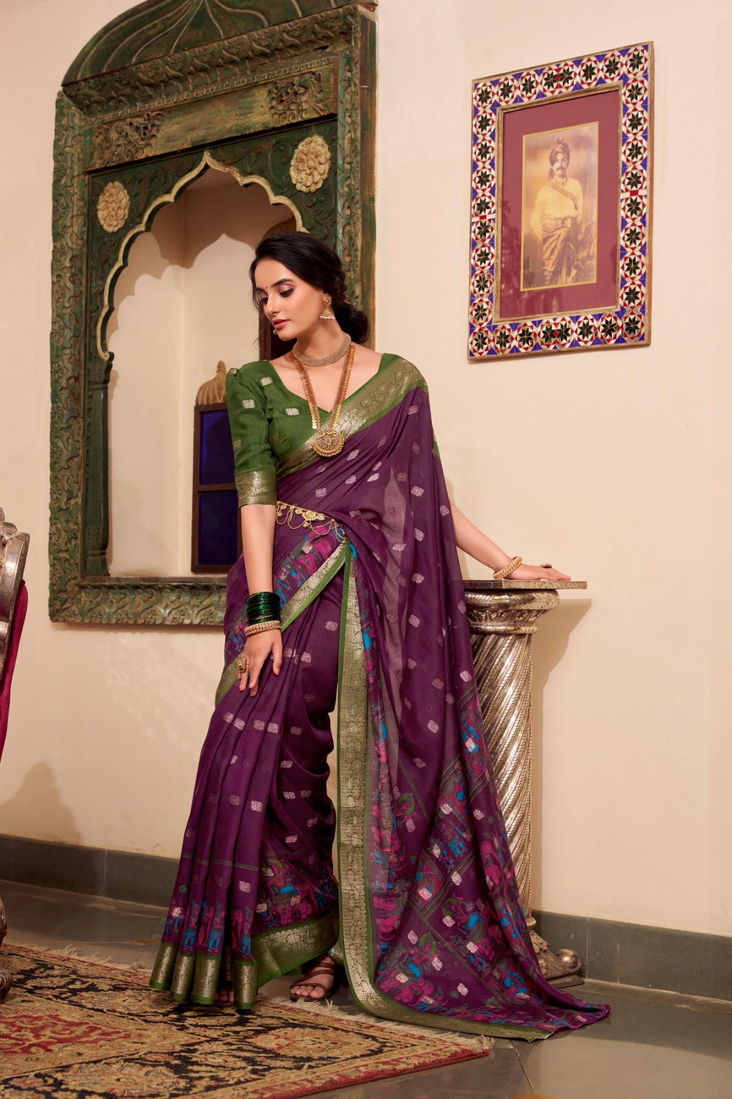 Kalamkari Print Sarees with Zari Weaving Border