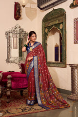 Kalamkari Print Sarees with Zari Weaving Border