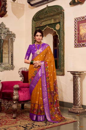 Kalamkari Print Sarees with Zari Weaving Border