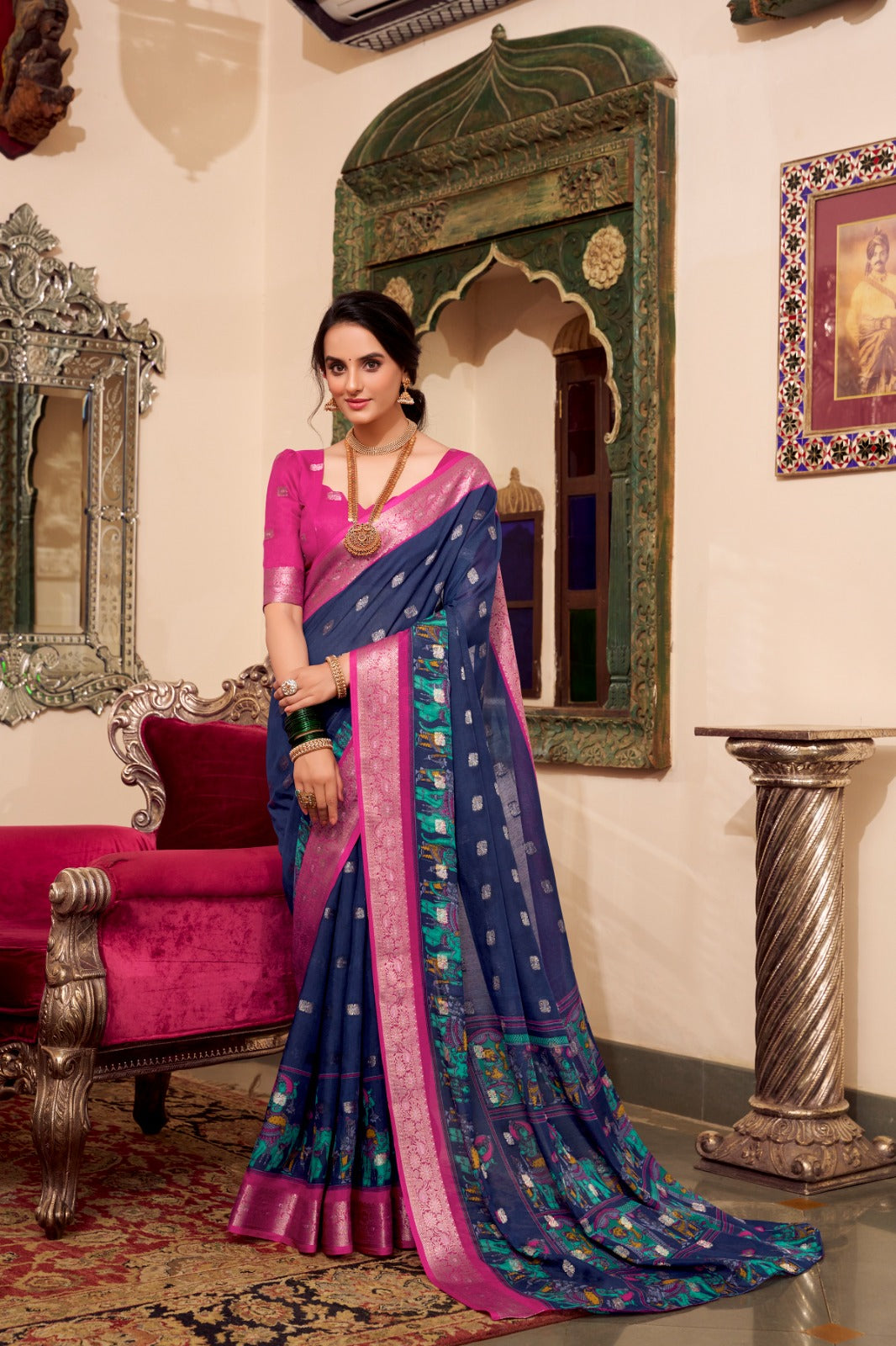 Kalamkari Print Sarees with Zari Weaving Border