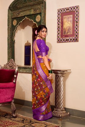 Kalamkari Print Sarees with Zari Weaving Border