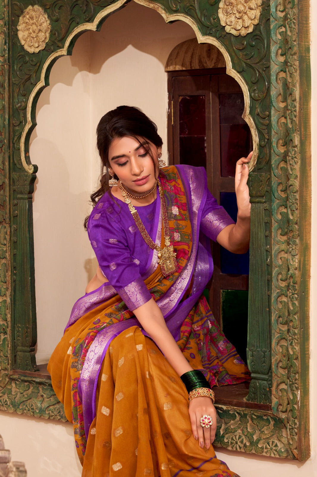 Kalamkari Print Sarees with Zari Weaving Border