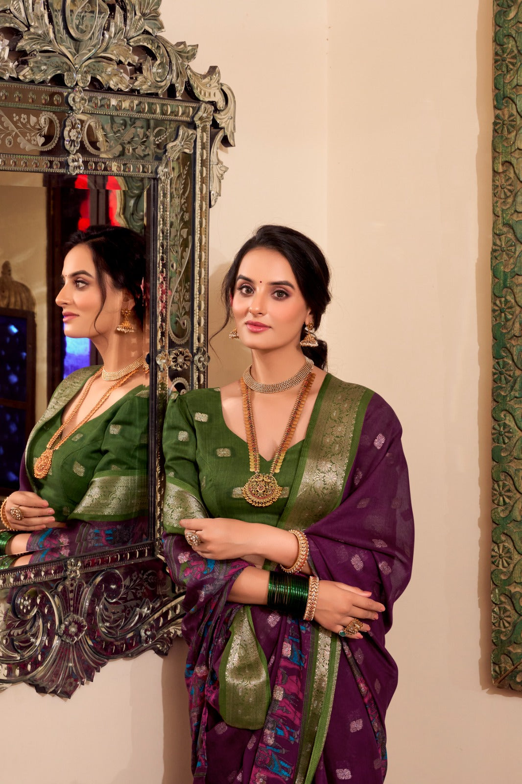 Kalamkari Print Sarees with Zari Weaving Border