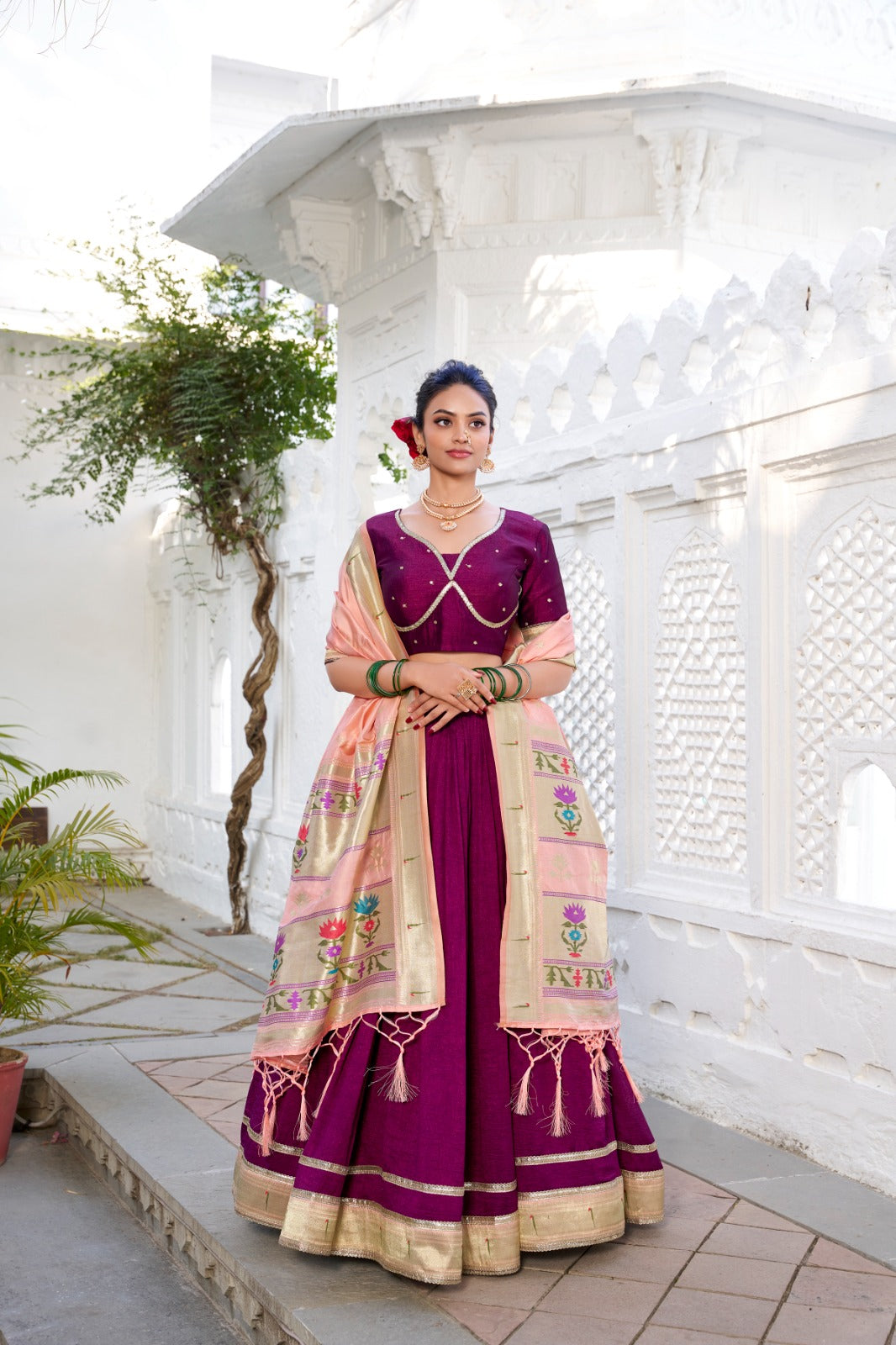 Royal Vichitra Silk Lehenga Choli in Wine