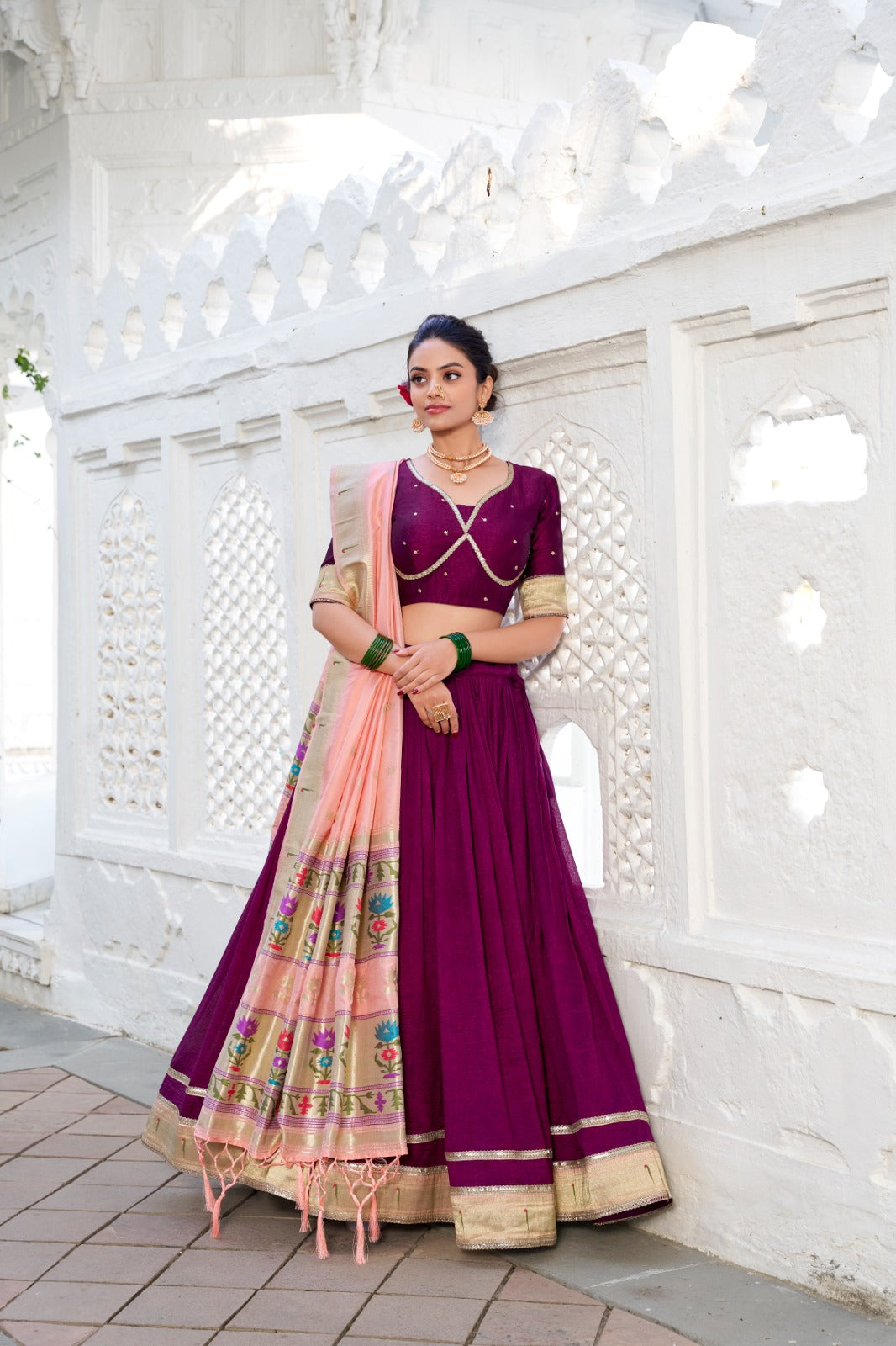 Royal Vichitra Silk Lehenga Choli in Wine