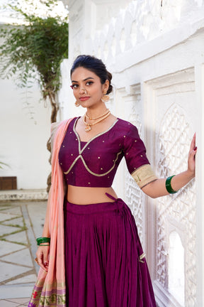 Royal Vichitra Silk Lehenga Choli in Wine