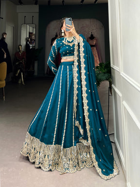 Firozi Vichitra Silk sequins and thread embroidery Lehenga Choli