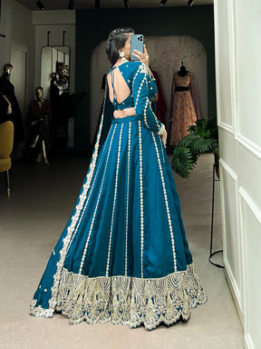 Firozi Vichitra Silk sequins and thread embroidery Lehenga Choli