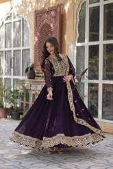 Purple and Blue Premium Designer Readymade Gown with Dupatta