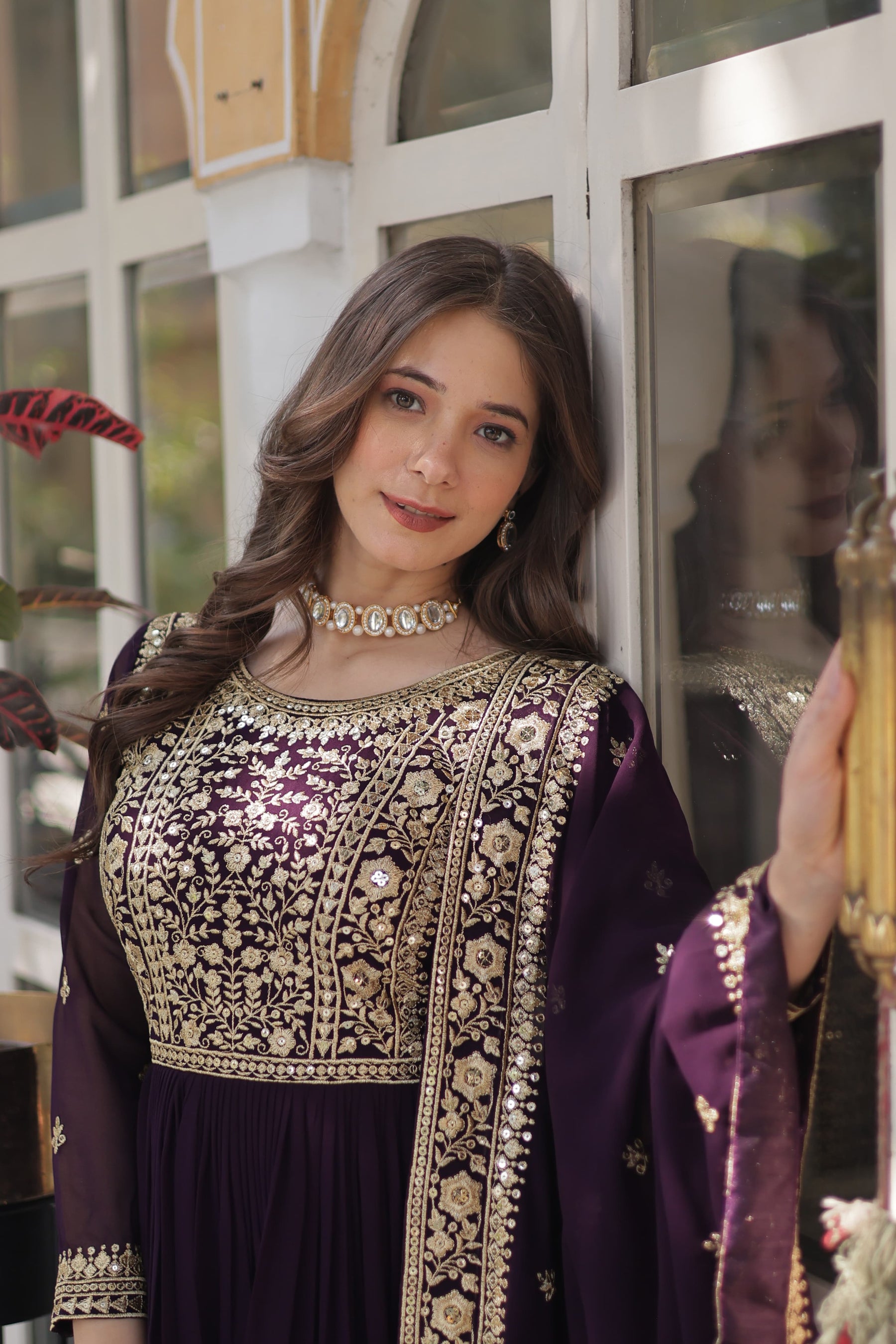 Purple and Blue Premium Designer Readymade Gown with Dupatta