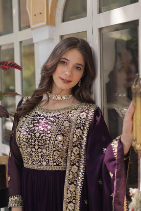 Purple and Blue Premium Designer Readymade Gown with Dupatta