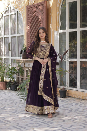 Purple and Blue Premium Designer Readymade Gown with Dupatta
