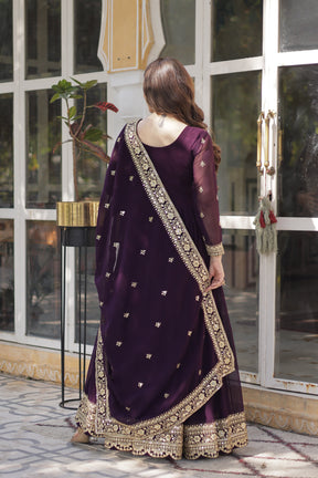 Purple and Blue Premium Designer Readymade Gown with Dupatta