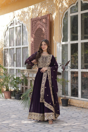 Purple and Blue Premium Designer Readymade Gown with Dupatta