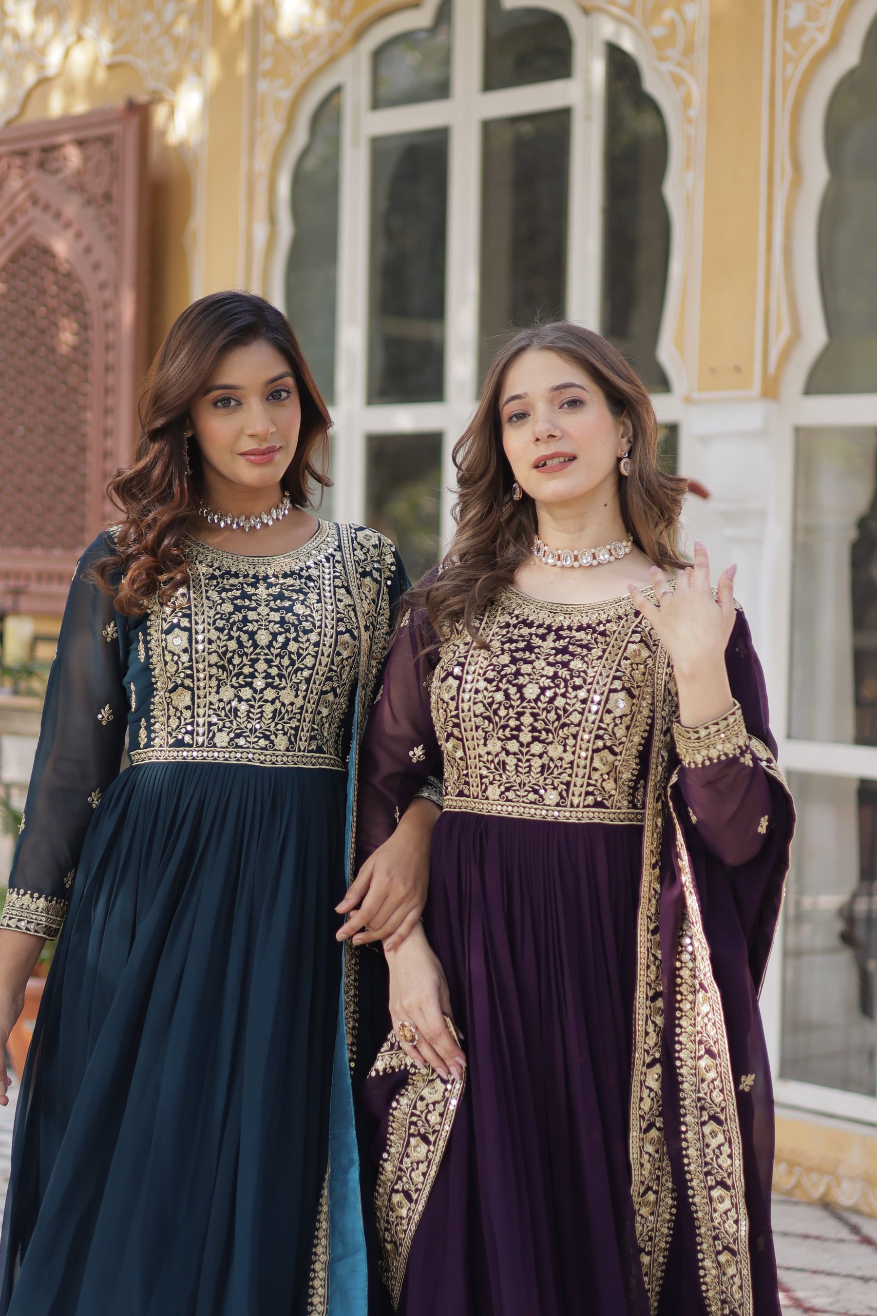Purple and Blue Premium Designer Readymade Gown with Dupatta