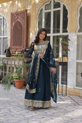 Purple and Blue Premium Designer Readymade Gown with Dupatta