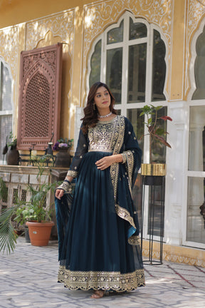 Purple and Blue Premium Designer Readymade Gown with Dupatta