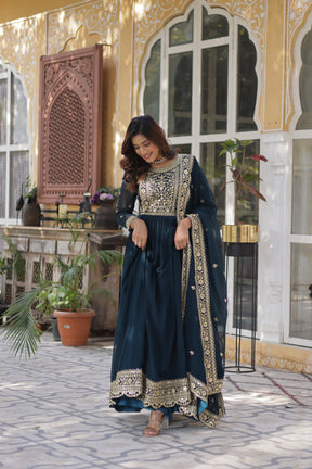 Purple and Blue Premium Designer Readymade Gown with Dupatta