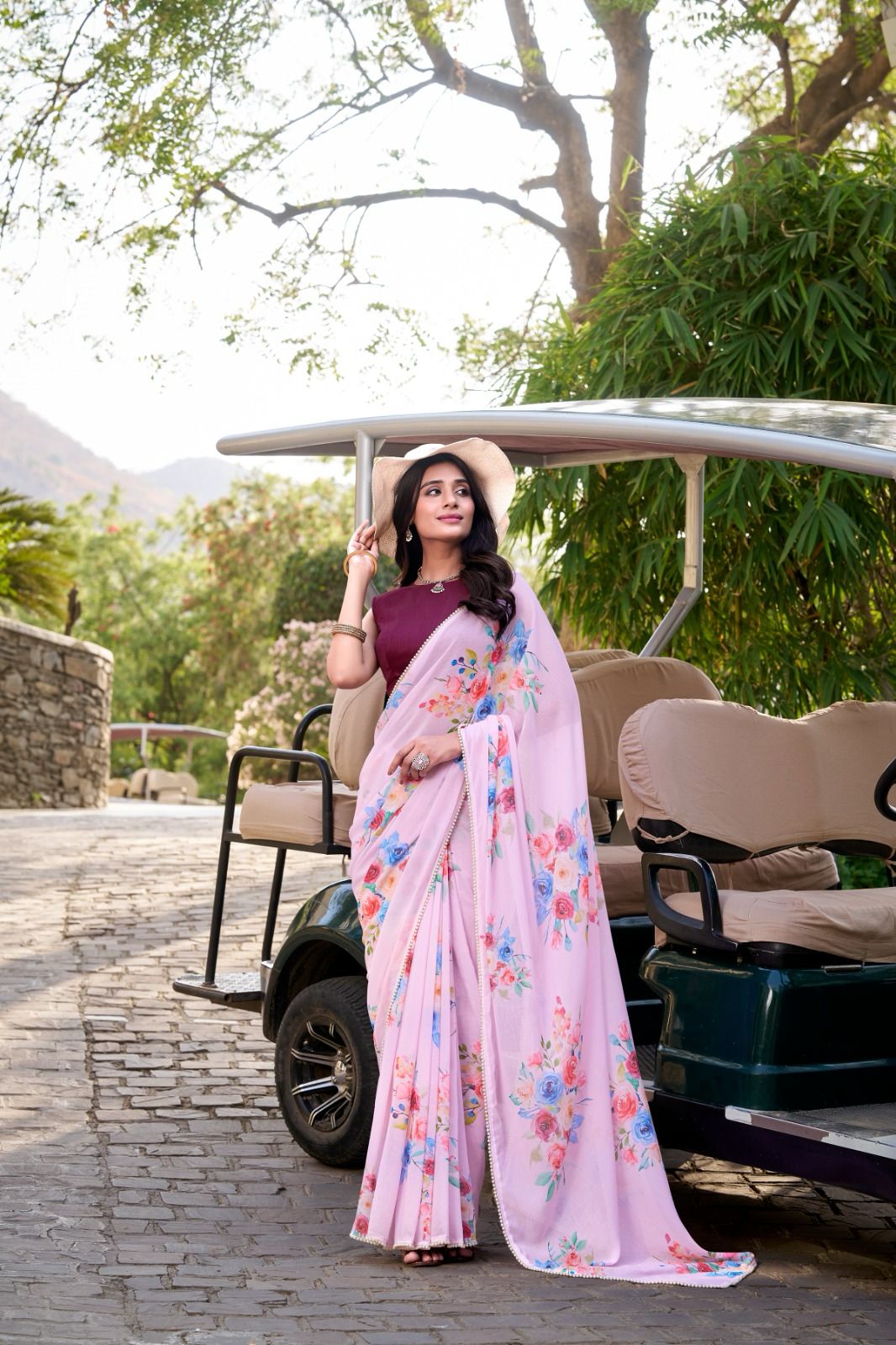Weightless Marble Printed Saree Collection with Pearl Lace Border