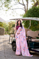 Weightless Marble Printed Saree Collection with Pearl Lace Border