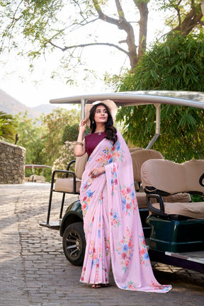 Weightless Marble Printed Saree Collection with Pearl Lace Border