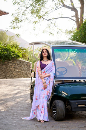 Weightless Marble Printed Saree Collection with Pearl Lace Border