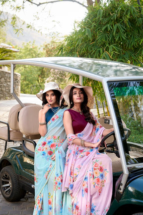 Weightless Marble Printed Saree Collection with Pearl Lace Border