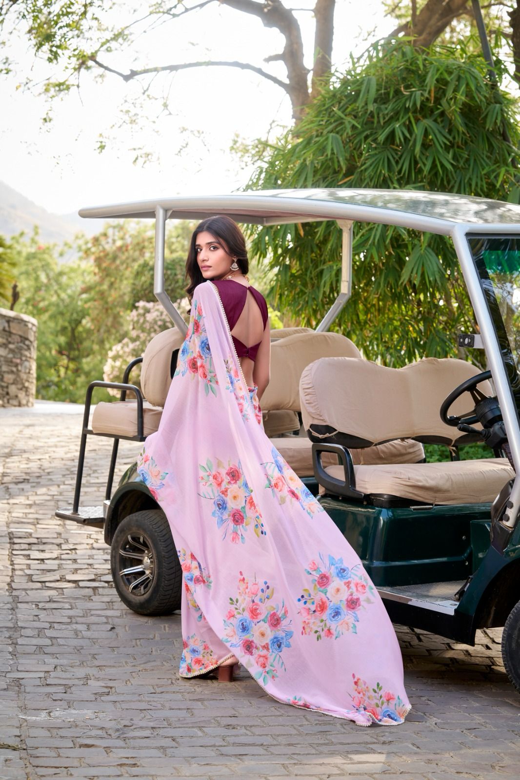 Weightless Marble Printed Saree Collection with Pearl Lace Border