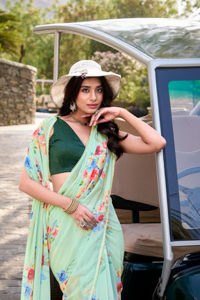 Weightless Marble Printed Saree Collection with Pearl Lace Border