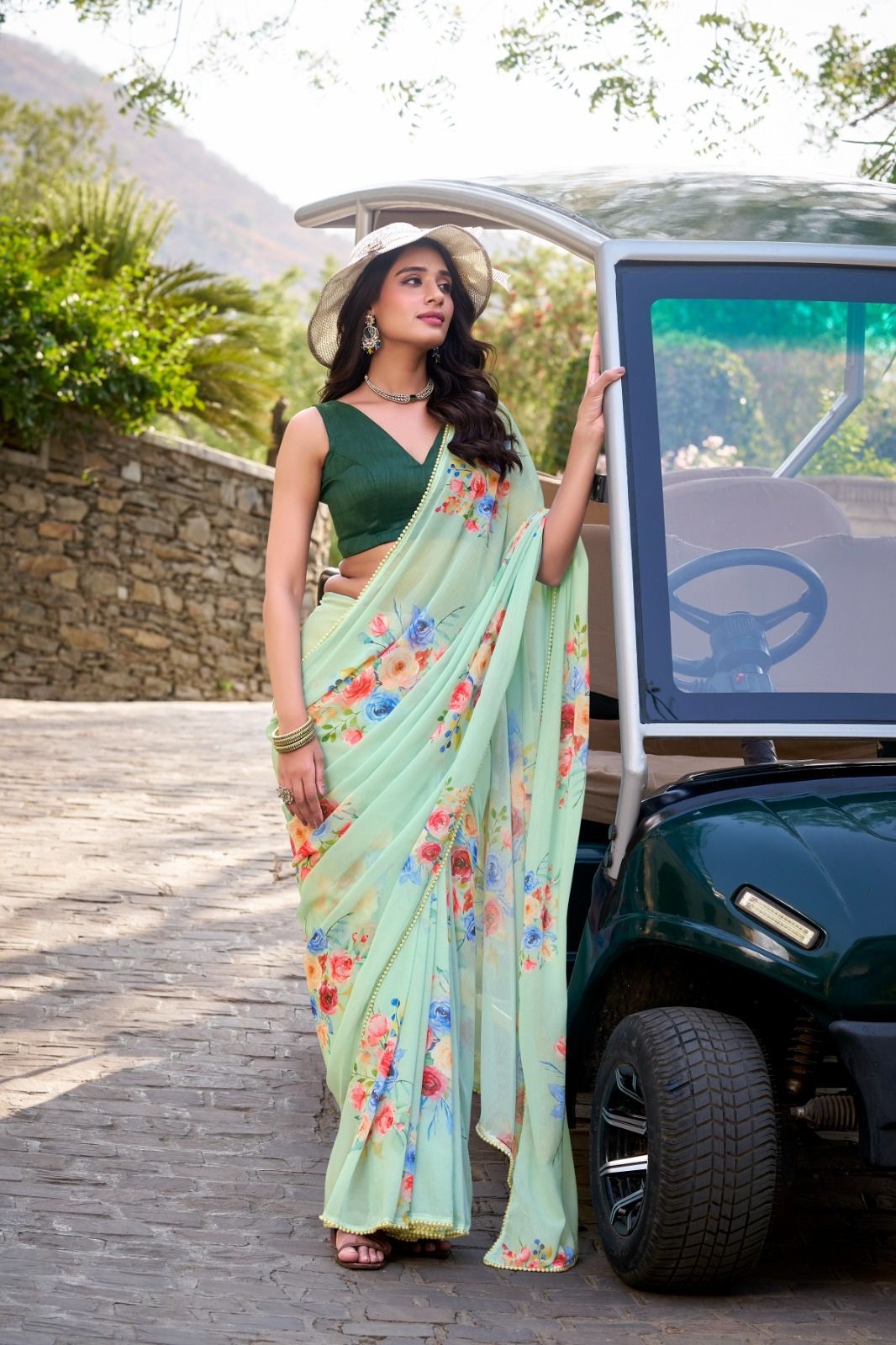 Weightless Marble Printed Saree Collection with Pearl Lace Border