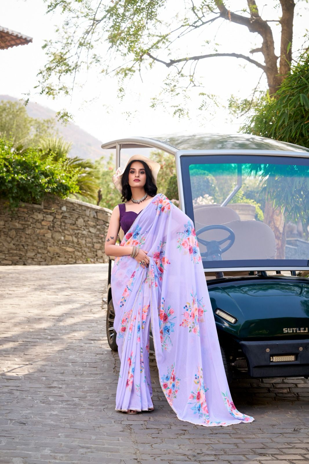 Weightless Marble Printed Saree Collection with Pearl Lace Border