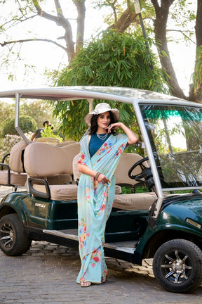 Weightless Marble Printed Saree Collection with Pearl Lace Border