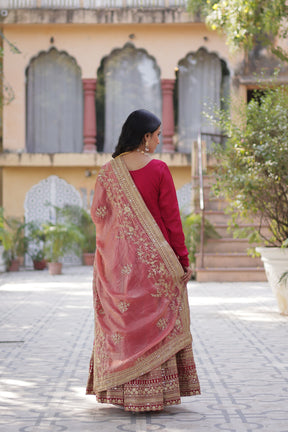 Green &  hot Pink Shimmer Vichitra Gown with Dupatta