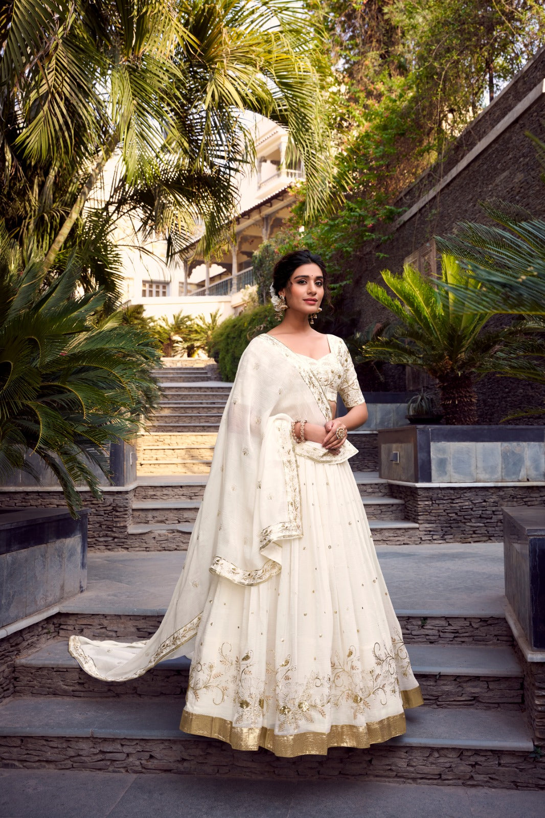 Off-White Designer Lehenga Choli with Dupatta