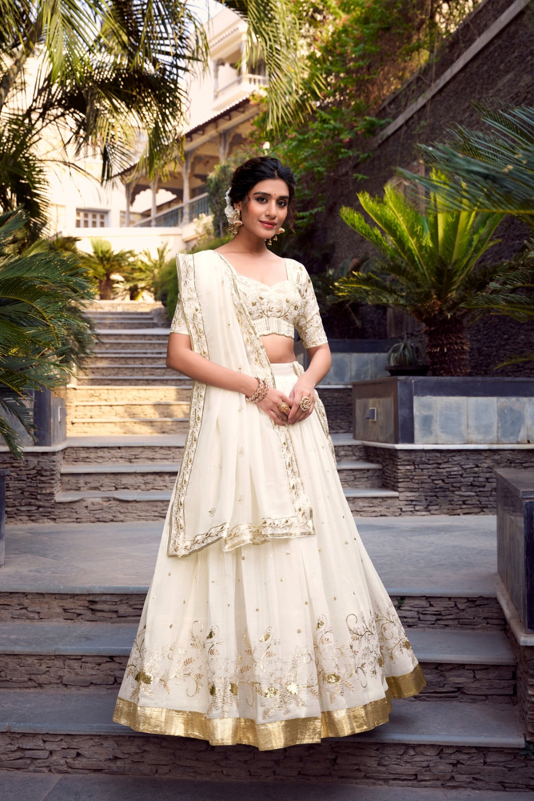 Off-White Designer Lehenga Choli with Dupatta