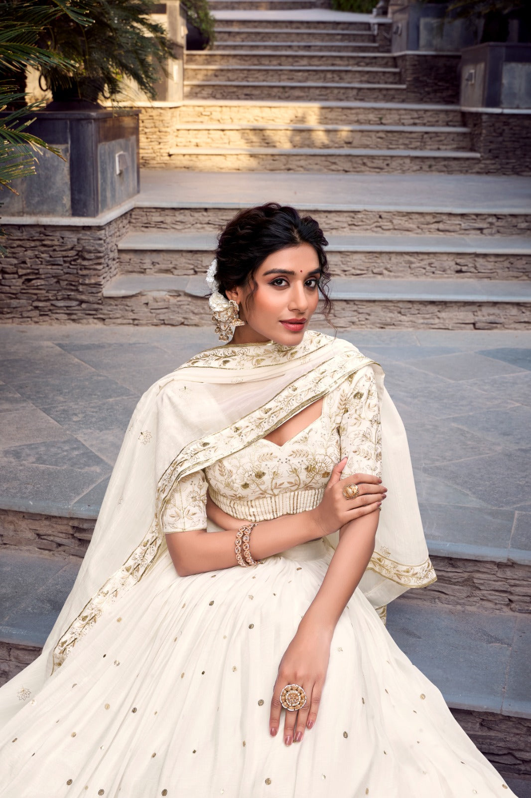 Off-White Designer Lehenga Choli with Dupatta