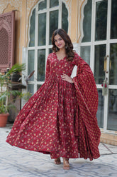 Premium Pure Cotton Gown Set with Pant & Dupatta