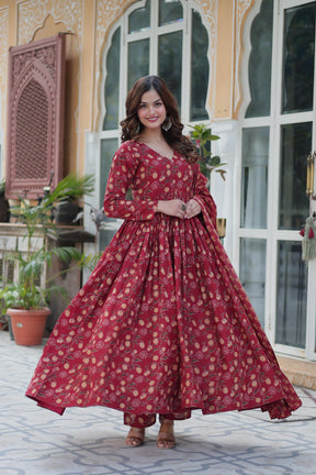 Premium Pure Cotton Gown Set with Pant & Dupatta