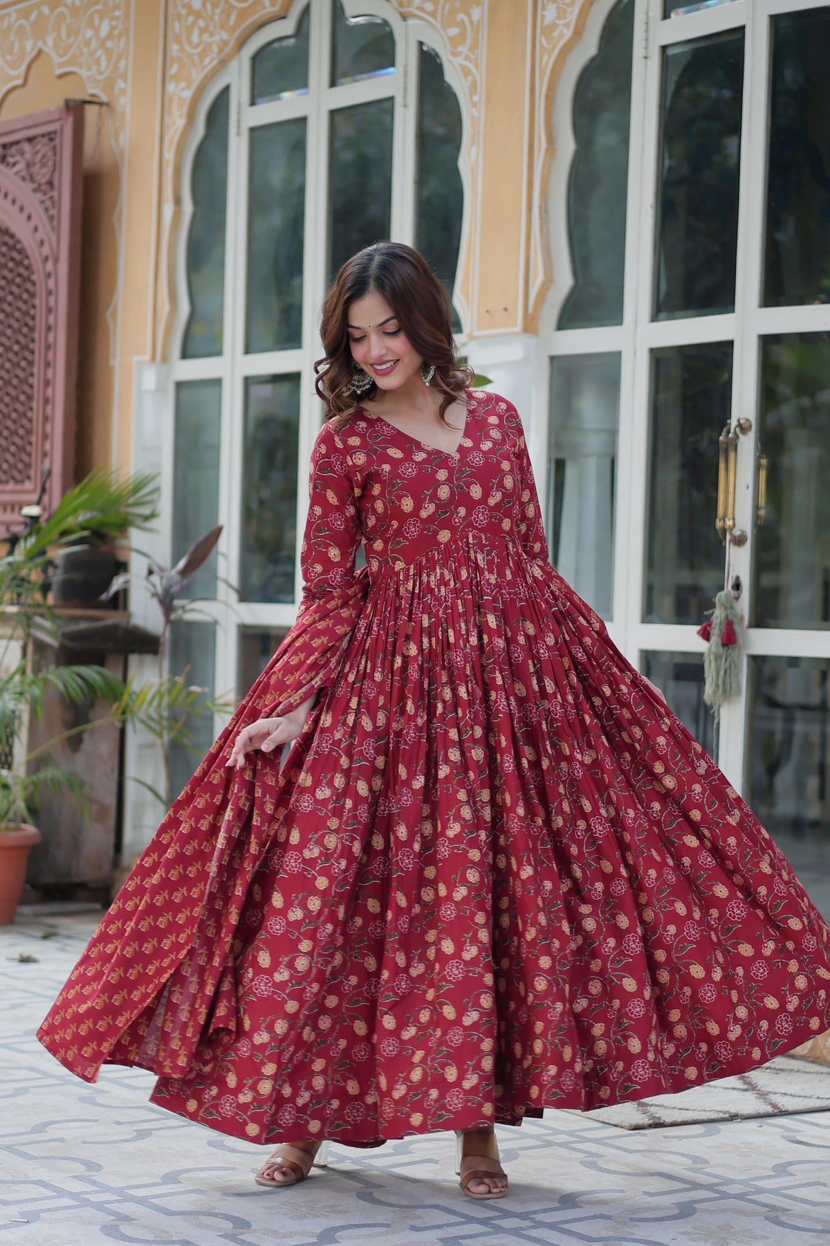 Premium Pure Cotton Gown Set with Pant & Dupatta