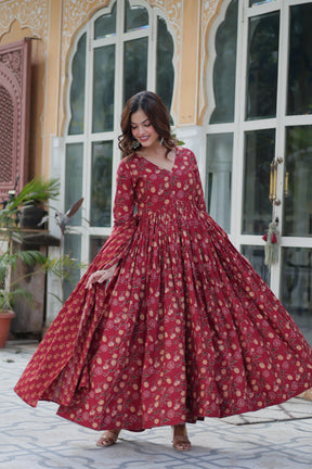 Premium Pure Cotton Gown Set with Pant & Dupatta