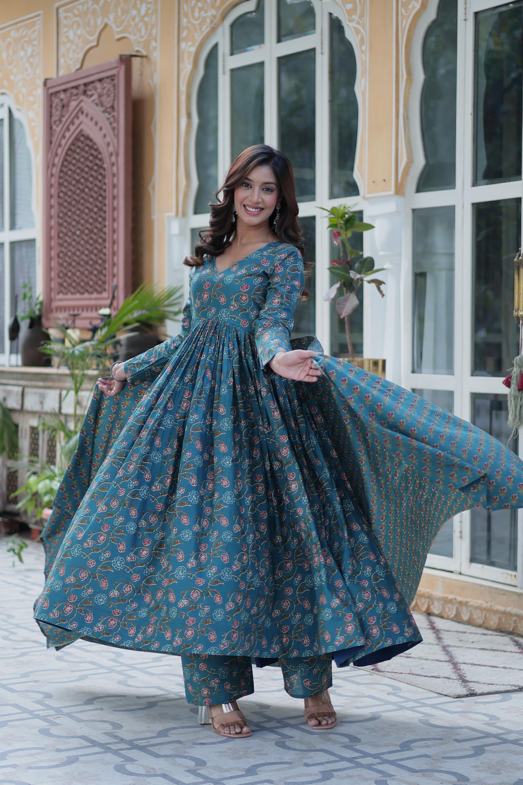Premium Pure Cotton Gown Set with Pant & Dupatta